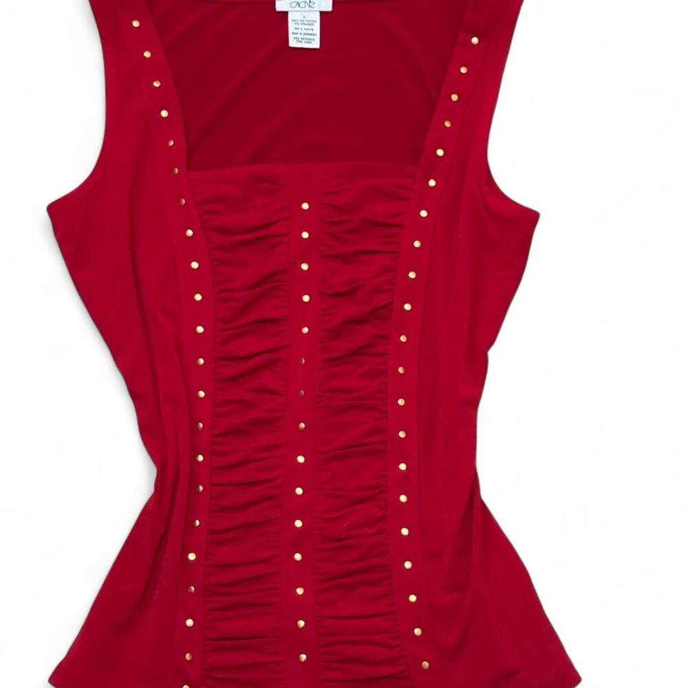 Red and gold studded sleeveless tank top